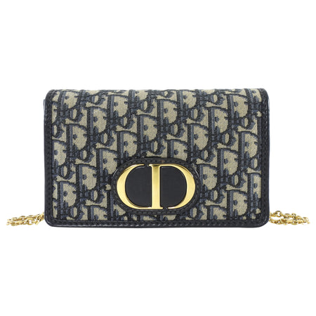 Dior 30 Montaigne Navy Blue Oblique Canvas 2 in 1  Pouch Bag
