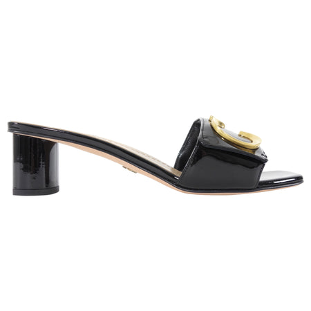 Dior C'est Dior Heeled Patent Leather Slides Black With Gold Hardware - 39
