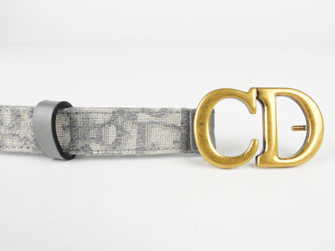 Christian Dior Grey Oblique Jacquard Canvas CD Logo Thin Belt