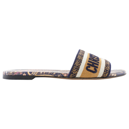 Dior D-way Orange Navy Toile Canvas Slide Sandals - 37