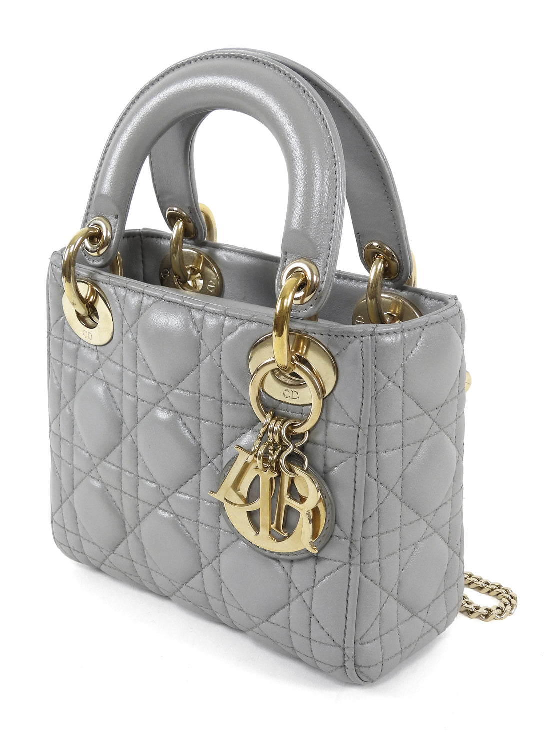 Christian Dior Mini Cannage Quilted Pearly Dove Grey Lady Dior Bag