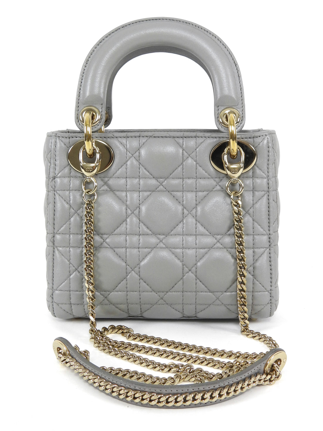 Christian Dior Mini Cannage Quilted Pearly Dove Grey Lady Dior Bag