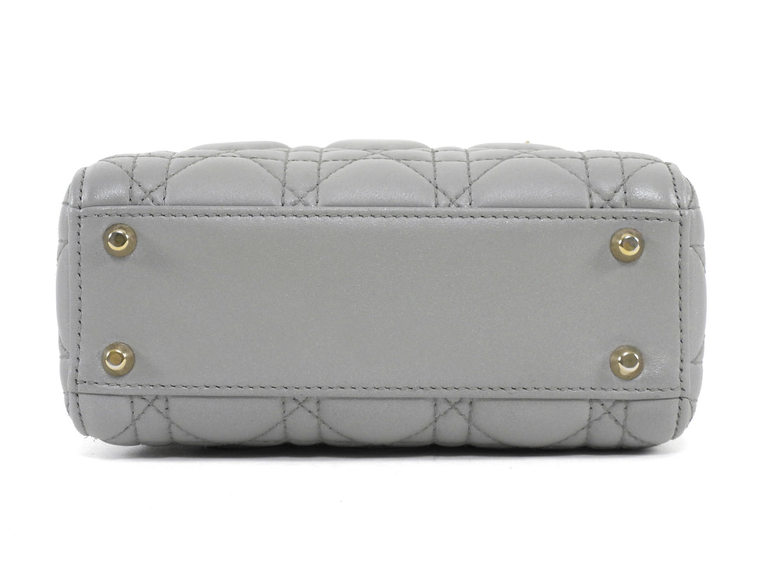 Christian Dior Mini Cannage Quilted Pearly Dove Grey Lady Dior Bag