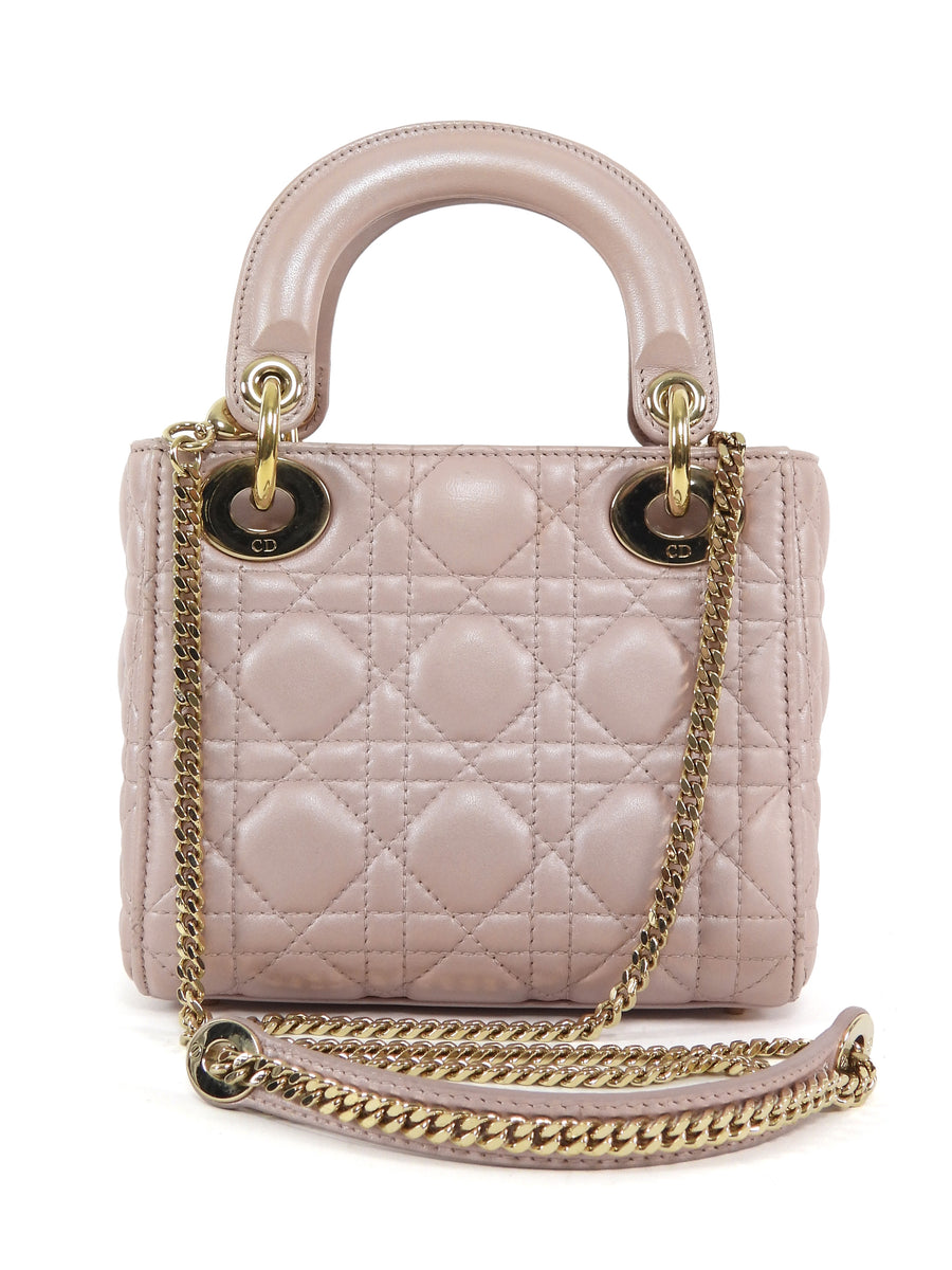 Christian Dior Mini Cannage Quilted Pearly Pale Nude Pink Lady Dior Bag