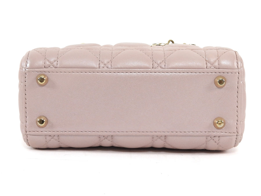 Christian Dior Mini Cannage Quilted Pearly Pale Nude Pink Lady Dior Bag