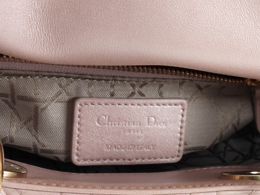 Christian Dior Mini Cannage Quilted Pearly Pale Nude Pink Lady Dior Bag