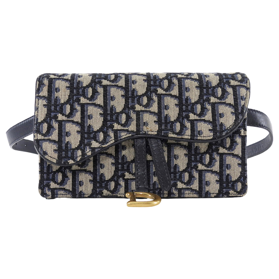 Dior Navy Blue Oblique Monogram Canvas Saddle Belt Bag