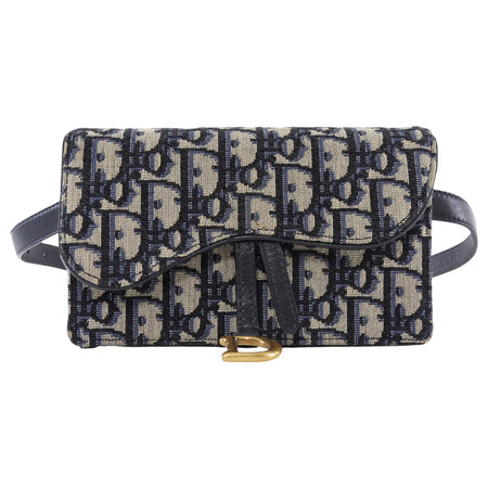 Dior Navy Blue Oblique Monogram Canvas Saddle Belt Bag
