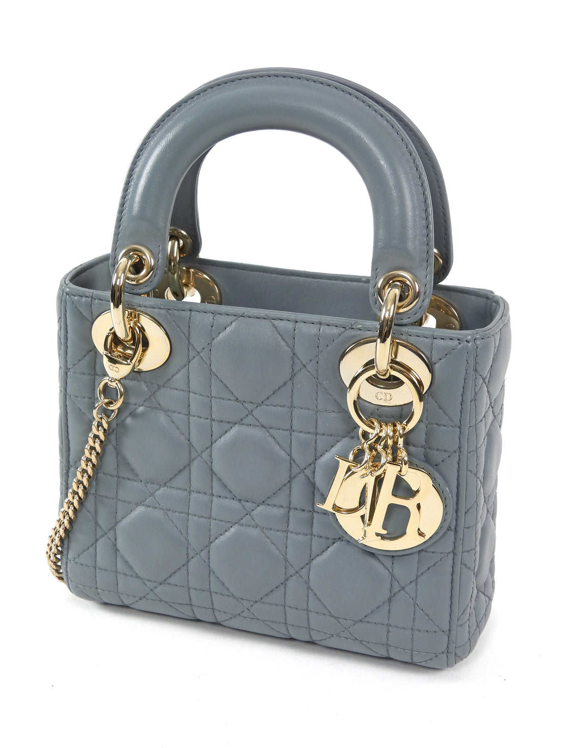 Dior Medium Putty Grey Mini Cannage Quilted Lady Dior Bag