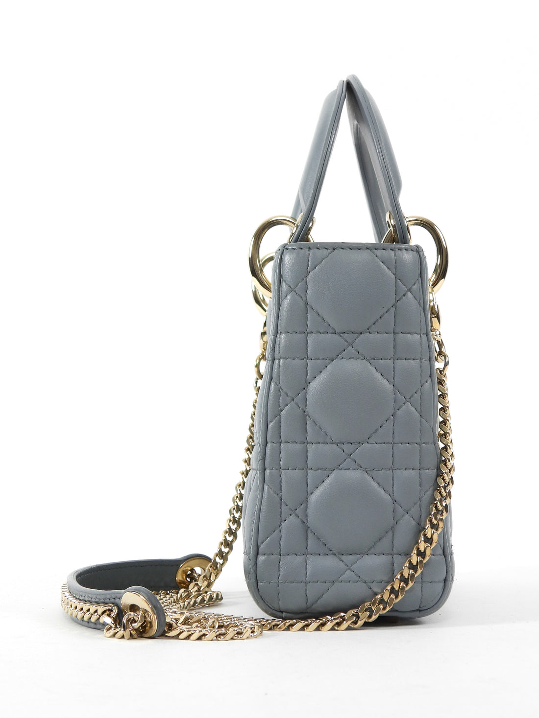 Dior Medium Putty Grey Mini Cannage Quilted Lady Dior Bag