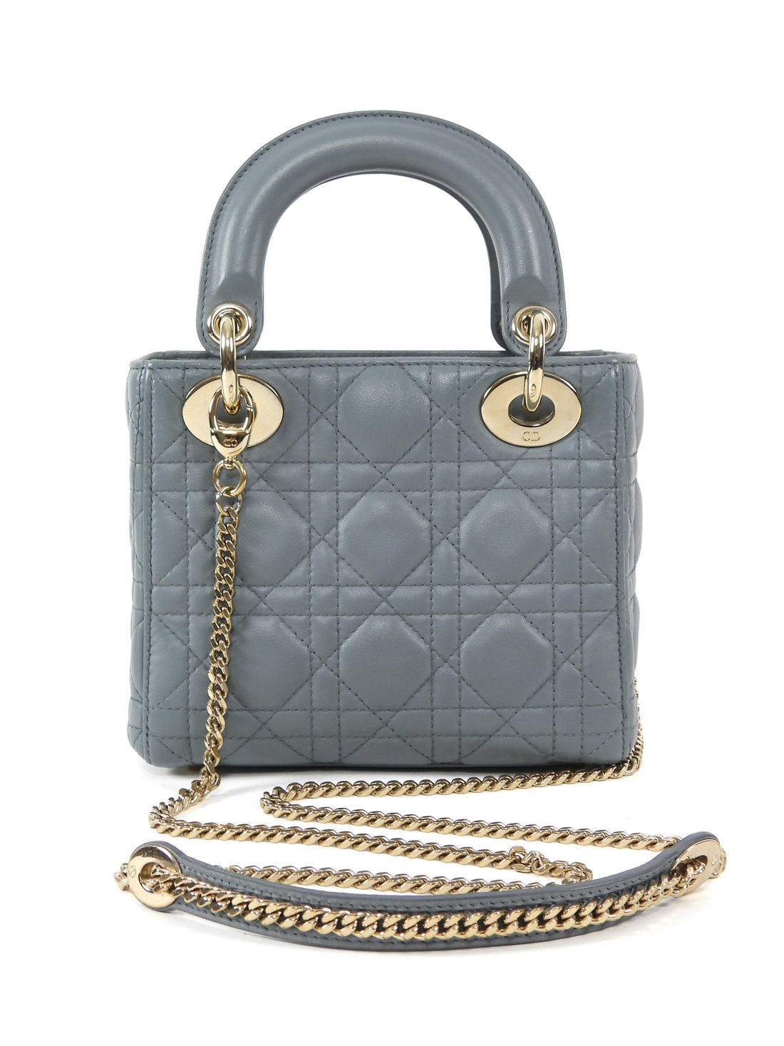 Dior Medium Putty Grey Mini Cannage Quilted Lady Dior Bag