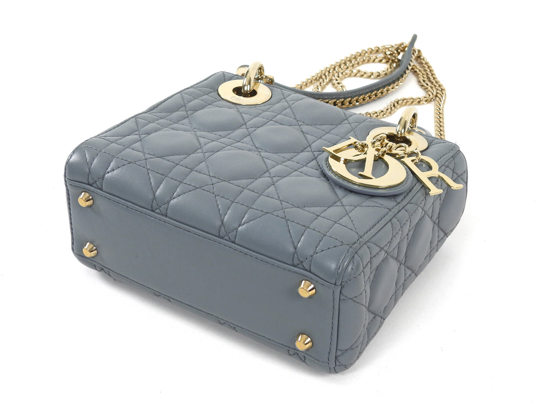 Dior Medium Putty Grey Mini Cannage Quilted Lady Dior Bag