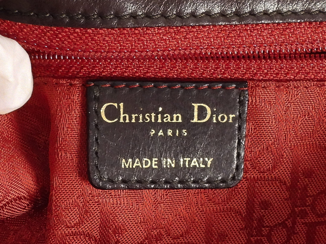 Christian Dior Brown Vintage Cannage Quilted Leather Flap Shoulder Hobo Bag