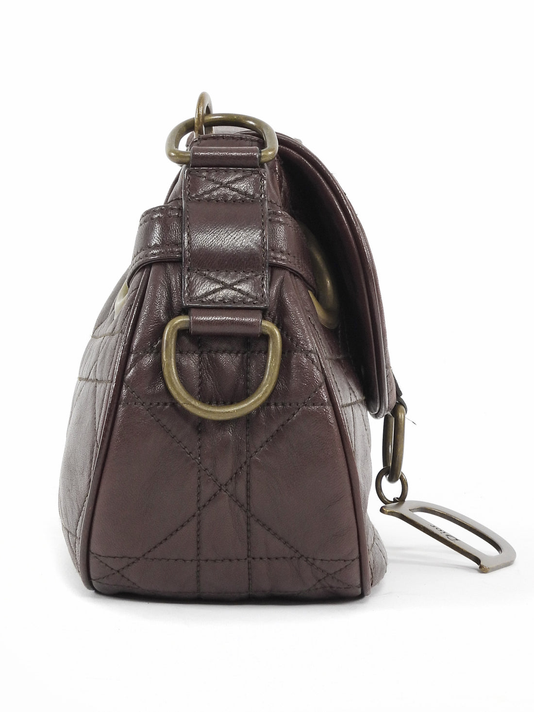 Christian Dior Brown Vintage Cannage Quilted Leather Flap Shoulder Hobo Bag