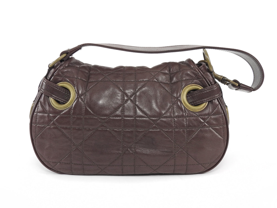 Christian Dior Brown Vintage Cannage Quilted Leather Flap Shoulder Hobo Bag