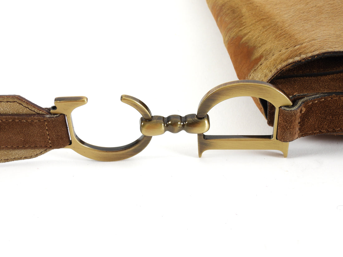 Christian Dior Brown x Galliano Vintage 2002 Suede Pony Hide Large Saddle Bag