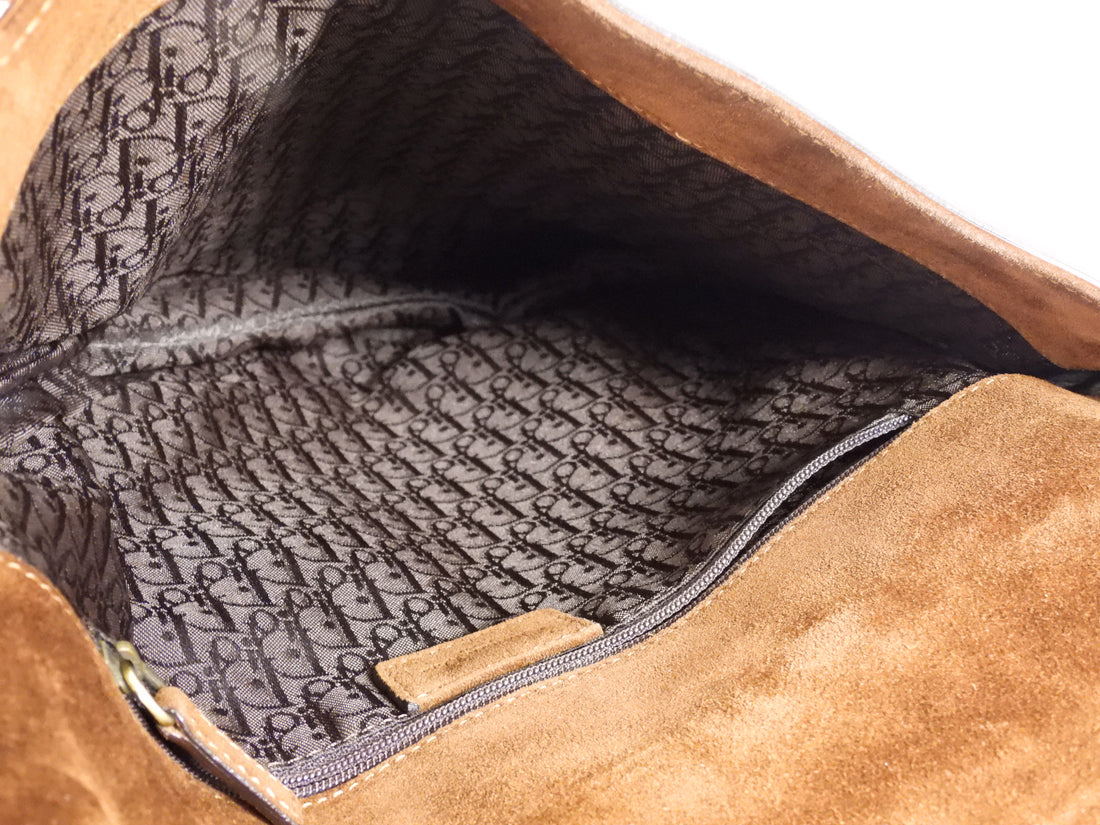 Christian Dior Brown x Galliano Vintage 2002 Suede Pony Hide Large Saddle Bag