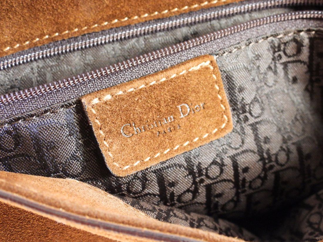 Christian Dior Brown x Galliano Vintage 2002 Suede Pony Hide Large Saddle Bag