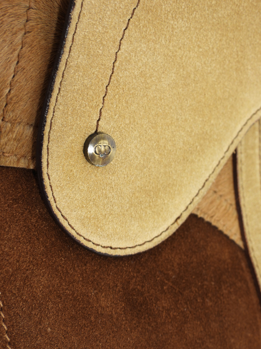 Christian Dior Brown x Galliano Vintage 2002 Suede Pony Hide Large Saddle Bag