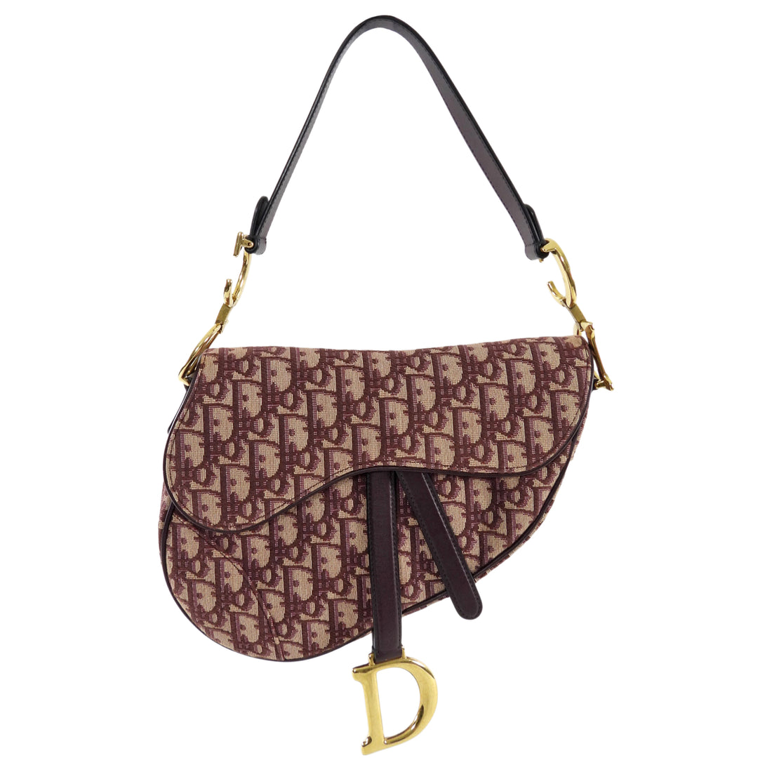 Dior Burgundy Oblique Jacquard Medium Saddle Shoulder Bag