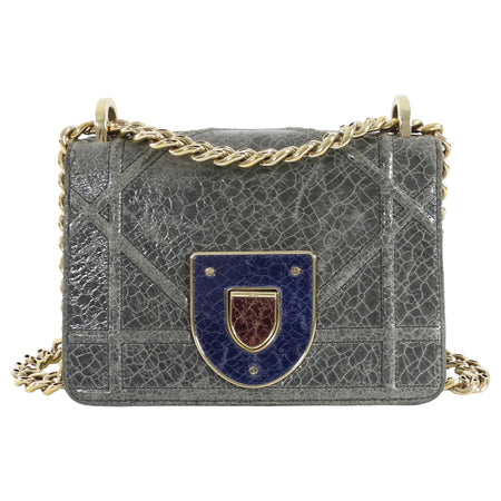 Christian Dior Slate Grey Ceramic Effect Deerskin Diorama Club Flap Chain Shoulder Bag