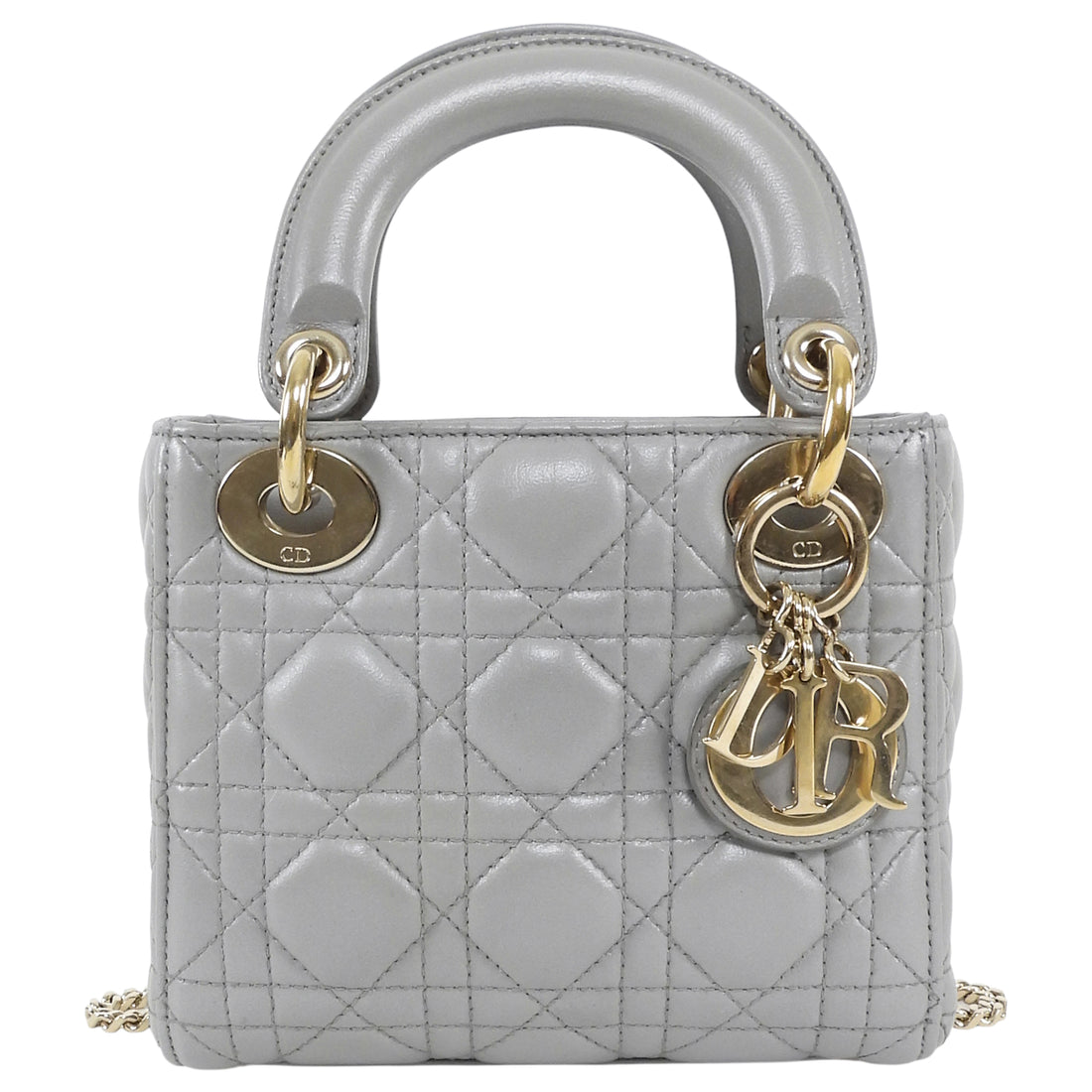 Christian Dior Mini Cannage Quilted Pearly Dove Grey Lady Dior Bag