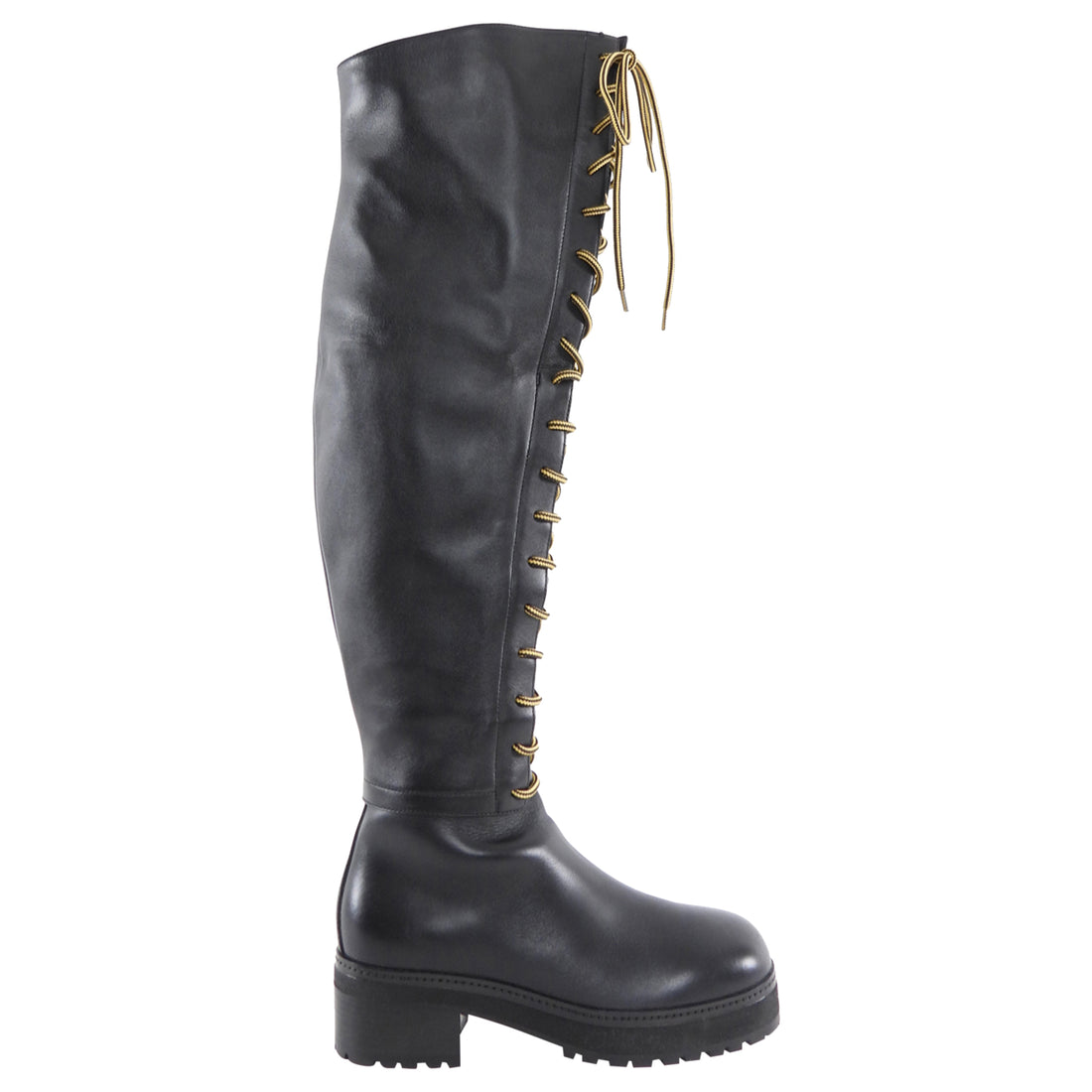 Dior Black D road Tall Leather Lace Up Over The Knee Boots - EU38