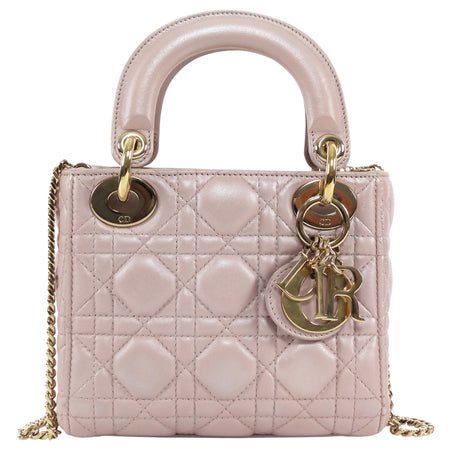 Christian Dior Mini Cannage Quilted Pearly Pale Nude Pink Lady Dior Bag