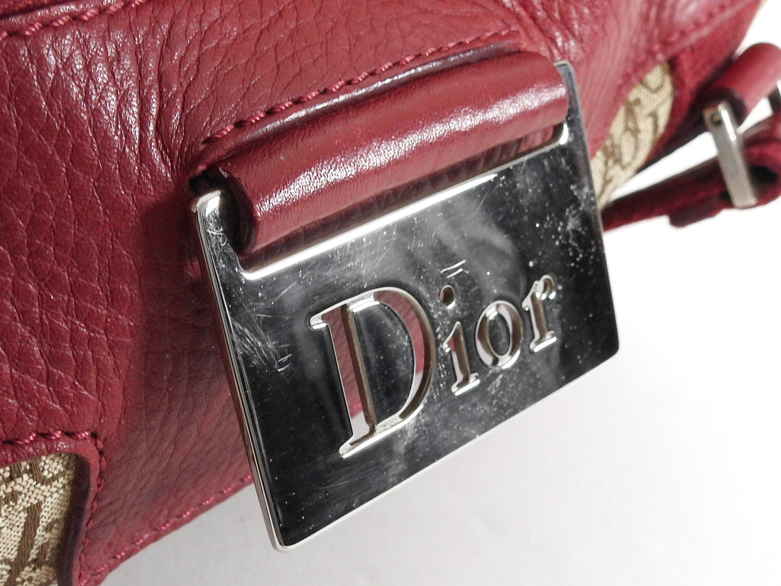 Dior 2005 Vintage Street Chic Red Tan Oblique Canvas Diorissimo Boston Bag