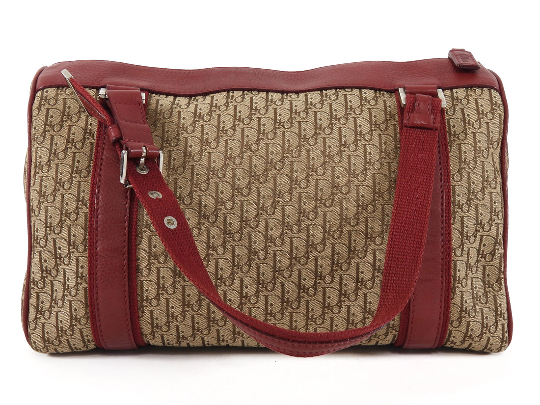 Dior 2005 Vintage Street Chic Red Tan Oblique Canvas Diorissimo Boston Bag
