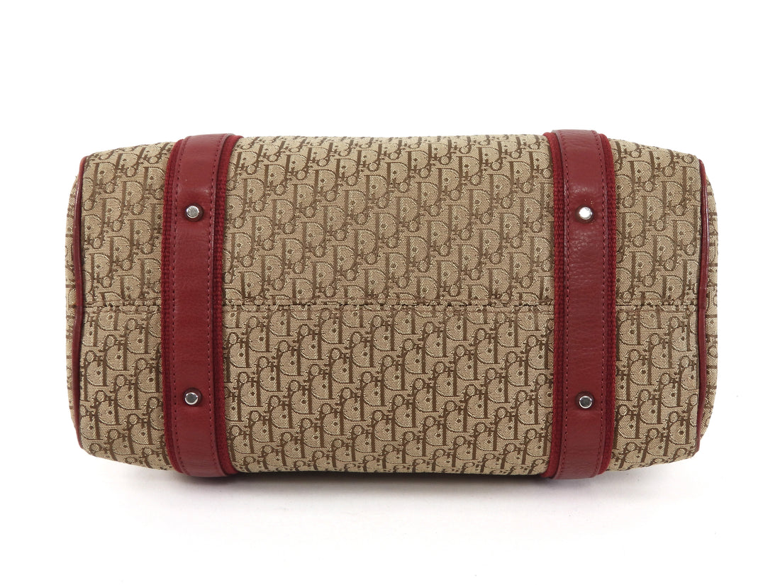 Dior 2005 Vintage Street Chic Red Tan Oblique Canvas Diorissimo Boston Bag