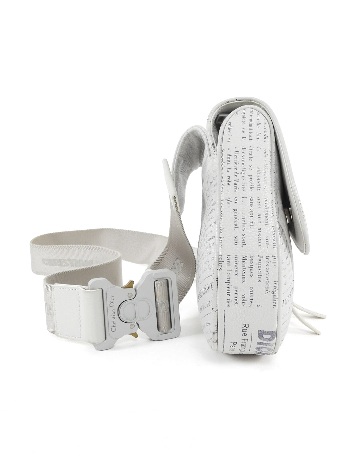 Christian Dior Homme x Daniel Arsham 2020 White Grained Calfskin Newspaper Print Saddle Bag