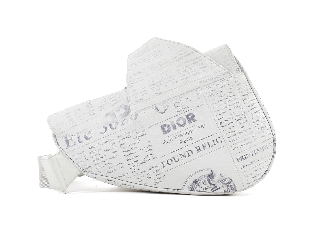 Christian Dior Homme x Daniel Arsham 2020 White Grained Calfskin Newspaper Print Saddle Bag