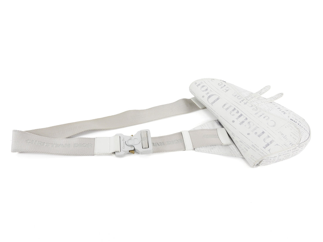Christian Dior Homme x Daniel Arsham 2020 White Grained Calfskin Newspaper Print Saddle Bag