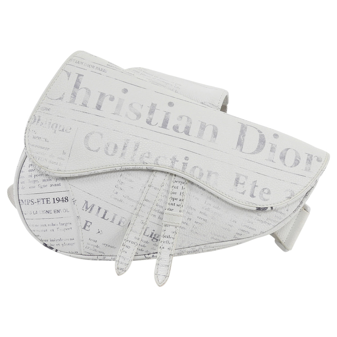 Christian Dior Homme x Daniel Arsham 2020 White Grained Calfskin Newspaper Print Saddle Bag