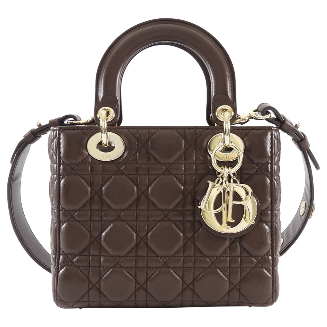 Dior Brown Cannage Quilted Leather Small Lady Dior Bag