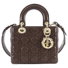 Dior Brown Cannage Quilted Leather Small Lady Dior Bag