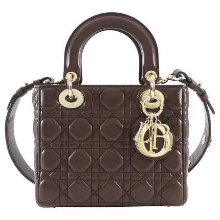 Dior Brown Cannage Quilted Leather Small Lady Dior Bag