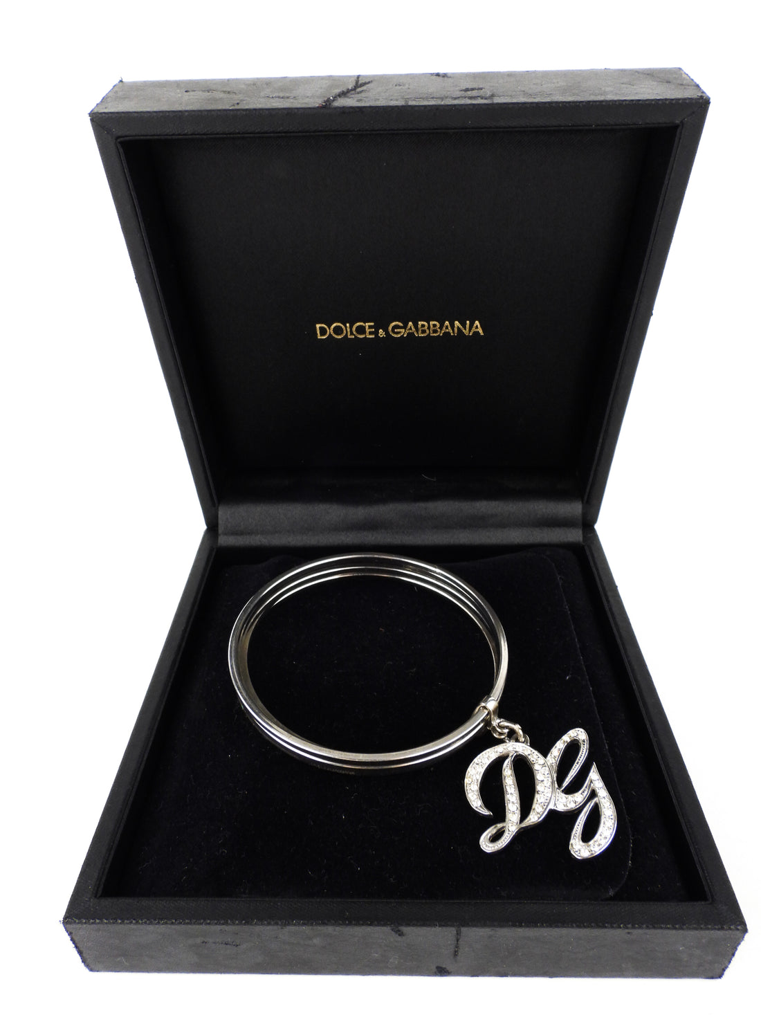 Dolce and Gabbana Crystal Initial Charm Stacked Bangle Bracelet