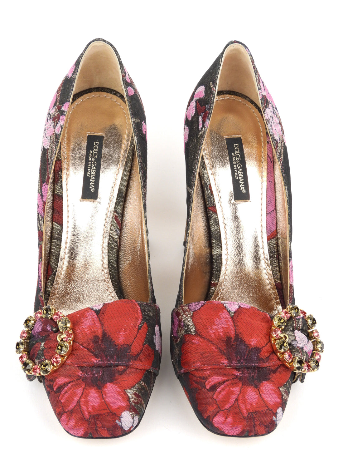 Dolce and Gabbana Red and Pink Floral Canvas Block Heel Jackie Pumps - 39.5