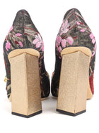 Dolce and Gabbana Red and Pink Floral Canvas Block Heel Jackie Pumps - 39.5