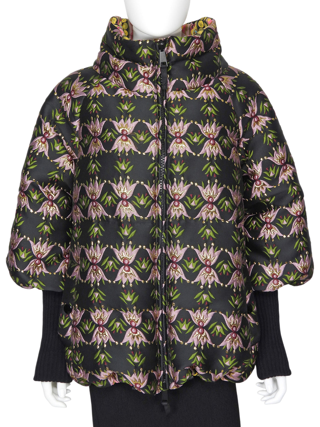 Double J  Floral Jacquard and Nylon Reversible Padded Bomber Jacket - S