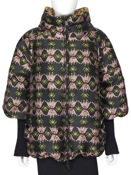 Double J  Floral Jacquard and Nylon Reversible Padded Bomber Jacket - S