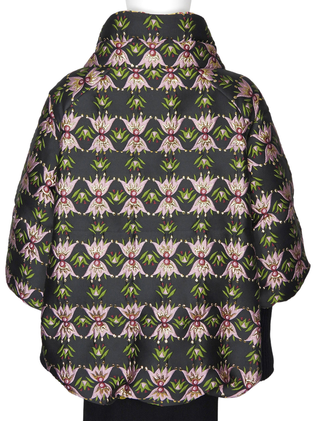 Double J  Floral Jacquard and Nylon Reversible Padded Bomber Jacket - S