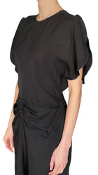 Victoria Beckham Black Gathered Flutter Sleeve Cocktail Dress - UK 12 / M / US 6-8