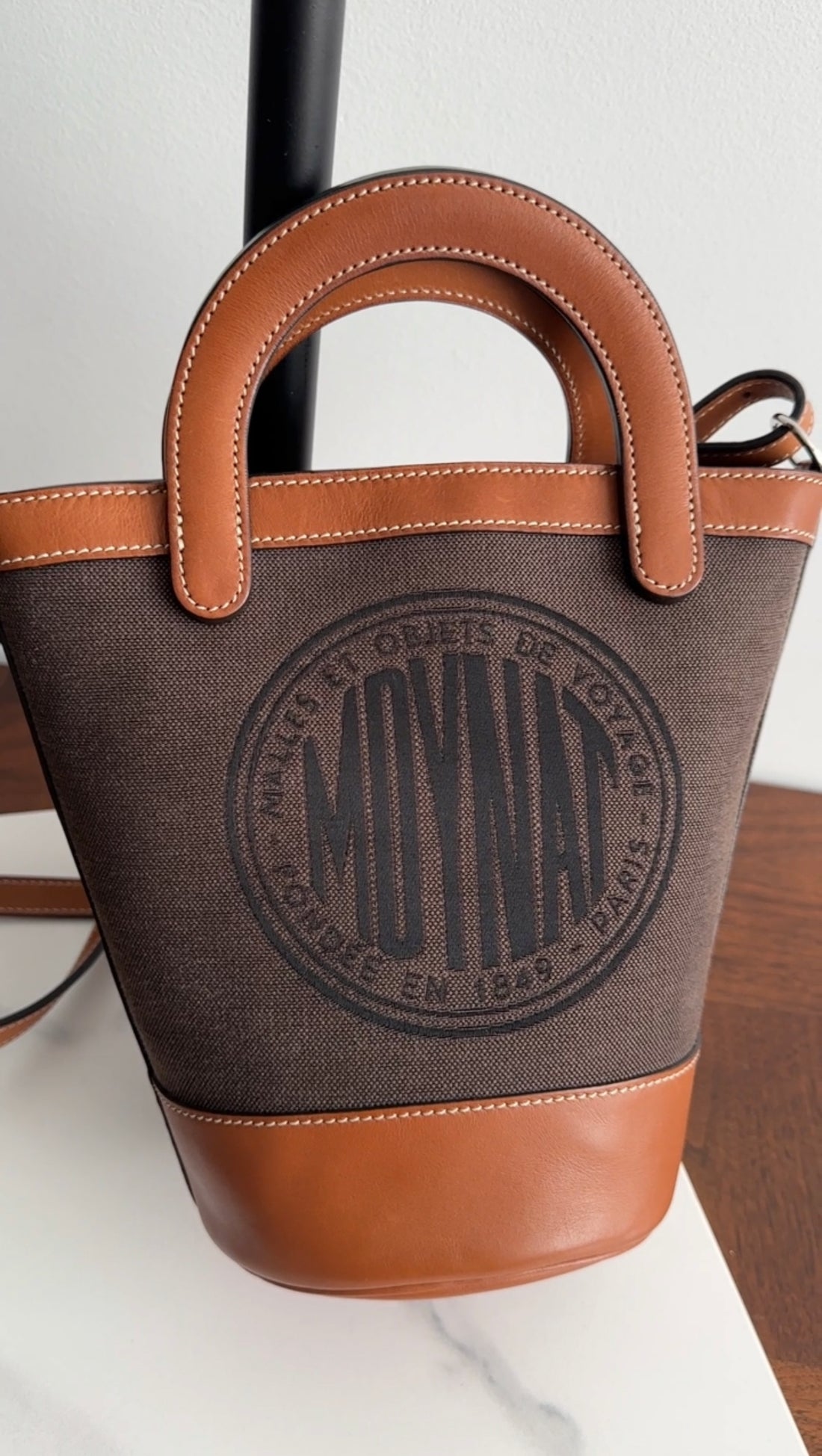 Moynat Brown Logo Canvas Bucket Bag