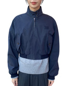 Miu Miu Navy Panama Cropped Bomber Jacket - 40 / US 6