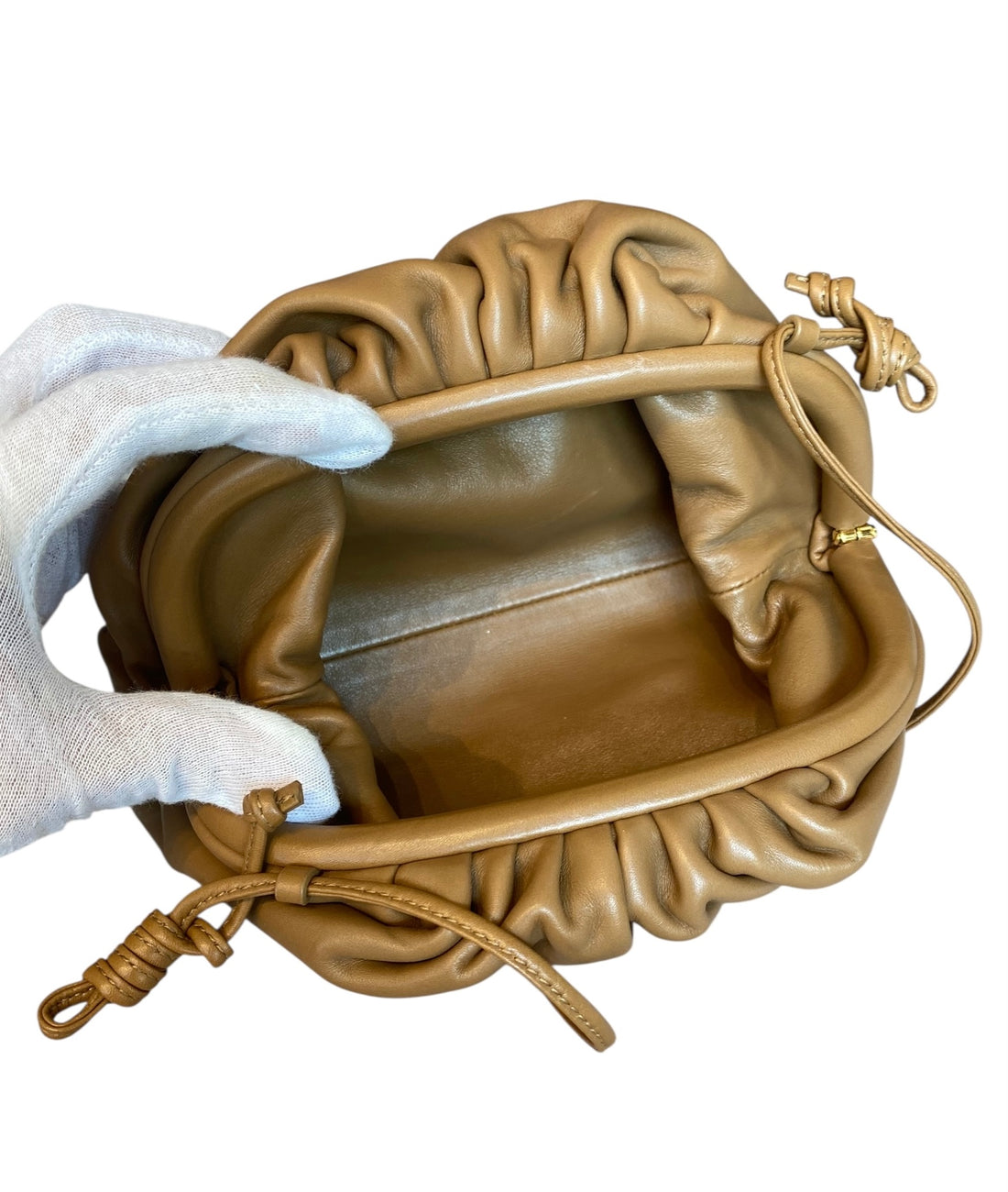 Bottega Gold Leather The Mini Pouch Clutch Bag