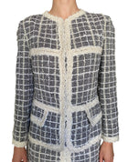 Giambattista Valli Grey & White Sequin Check Tweed 2-Piece Jacket & Skirt Set - IT 44 / US 6-8