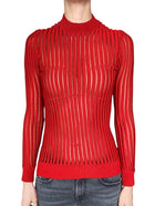 Balmain Red Rib Knit Mesh Long-Sleeve Top - US 0-2